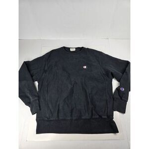 Champion Reverse Weave Sweatshirt Crew Black Spell Out Arch Big Logo Mens Medium